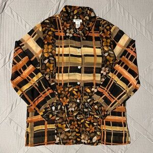 Vintage Graff Womens Semi Sheer Button Down Blouse (PM)